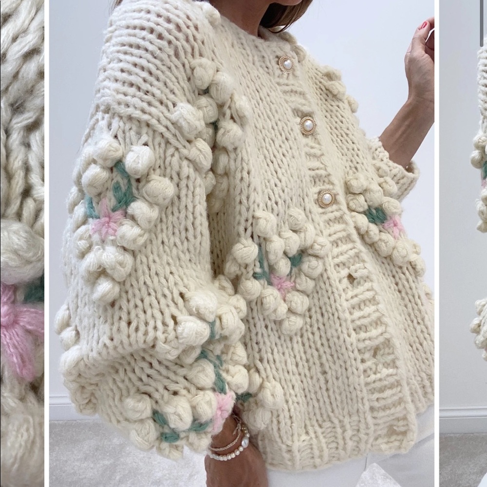 VITA GRACE Eloise Heart Appliqué Knit Cardigan | Cream